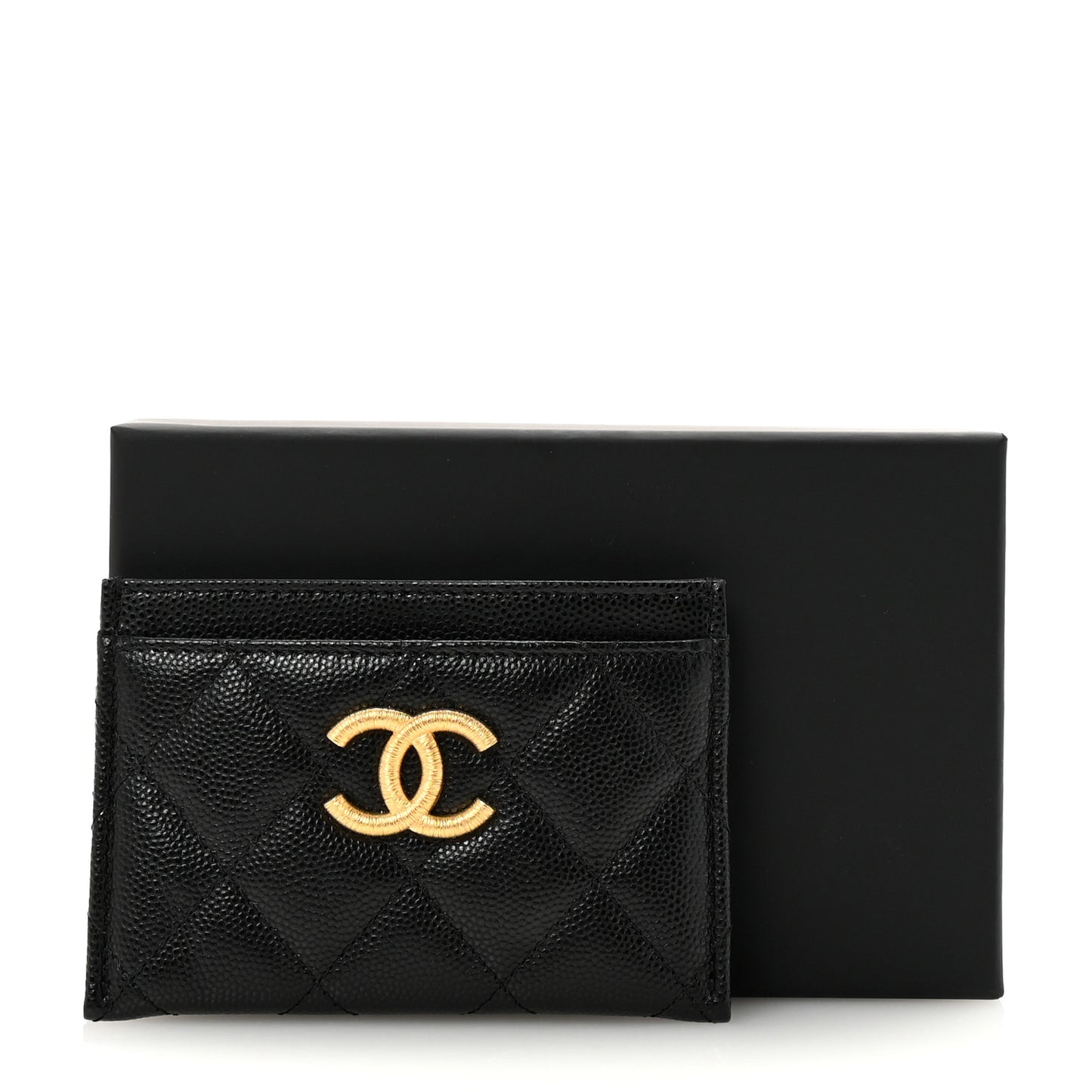 Caviar Quilted Studded CC Card Holder Black