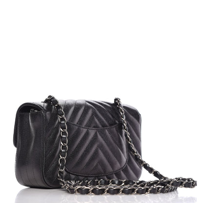 Chanel Metallic Caviar Chevron Quilted Mini Rectangular Flap Black 3 of 9