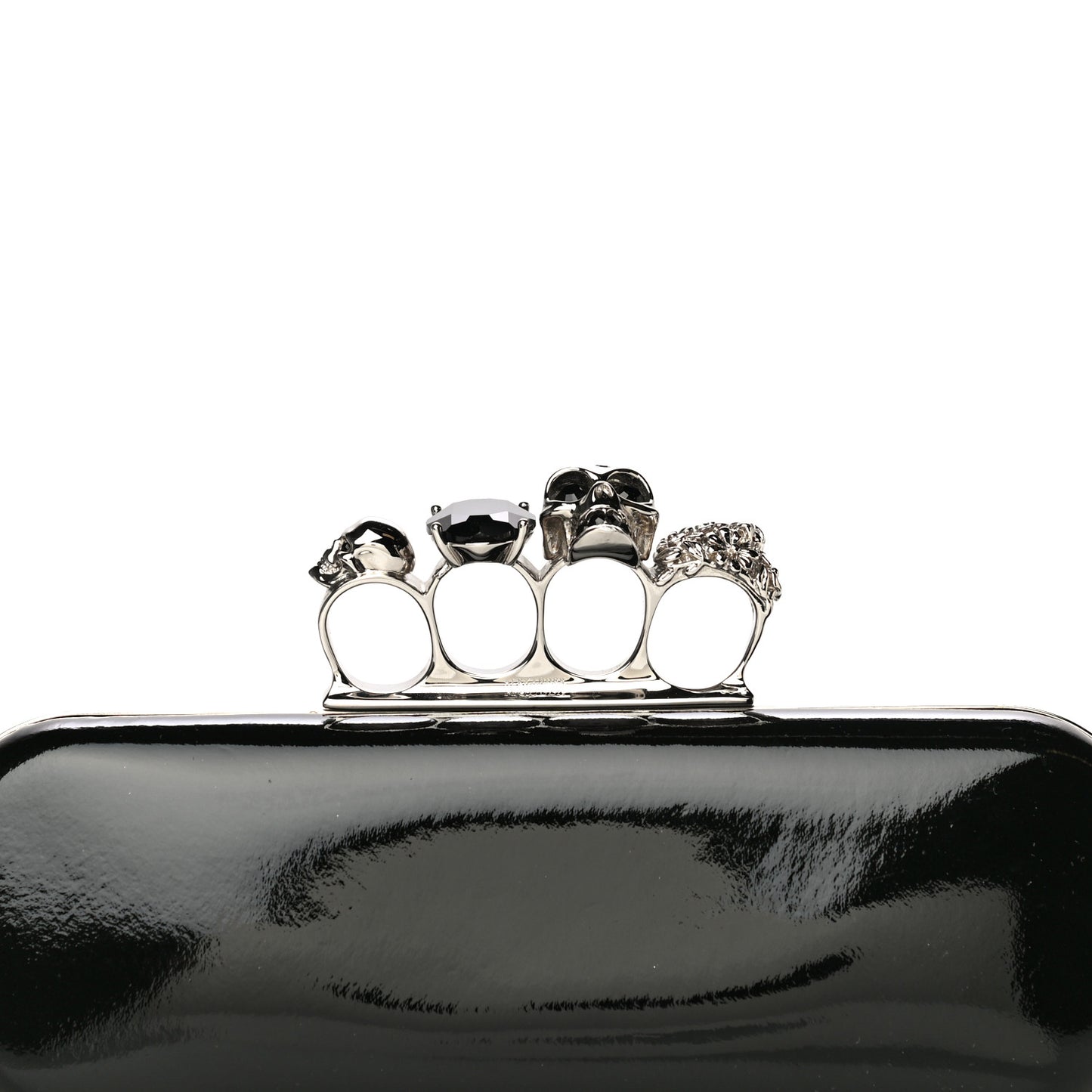 Patent Skull Knuckle Duster Box Clutch Black