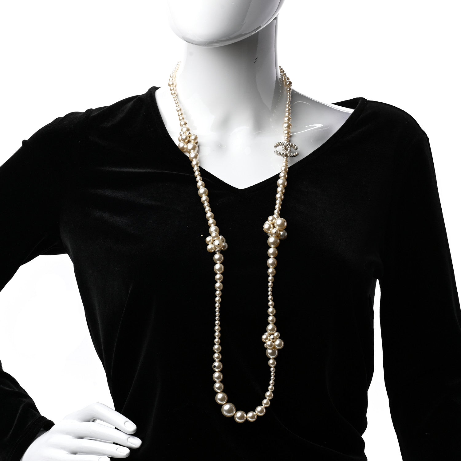 Chanel Pearl Cluster CC Long Necklace Silver 2 of 5