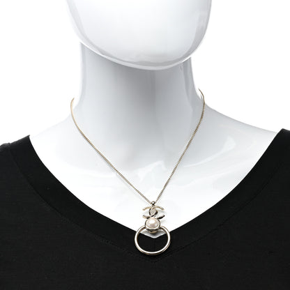 Chanel Metal Pearl CC Hoop Drop Pendant Necklace Gold 2 of 7