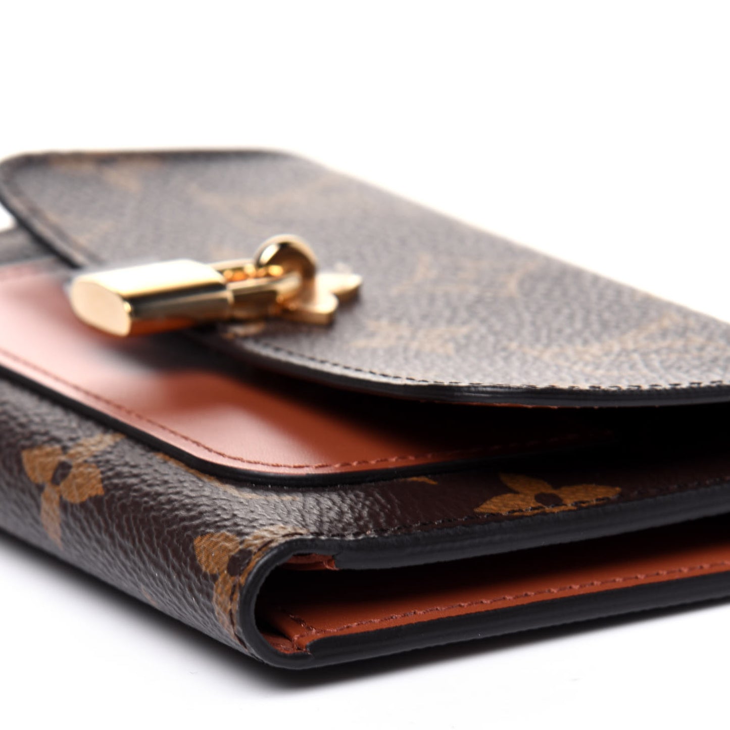 Monogram Flower Lock Compact Wallet Caramel