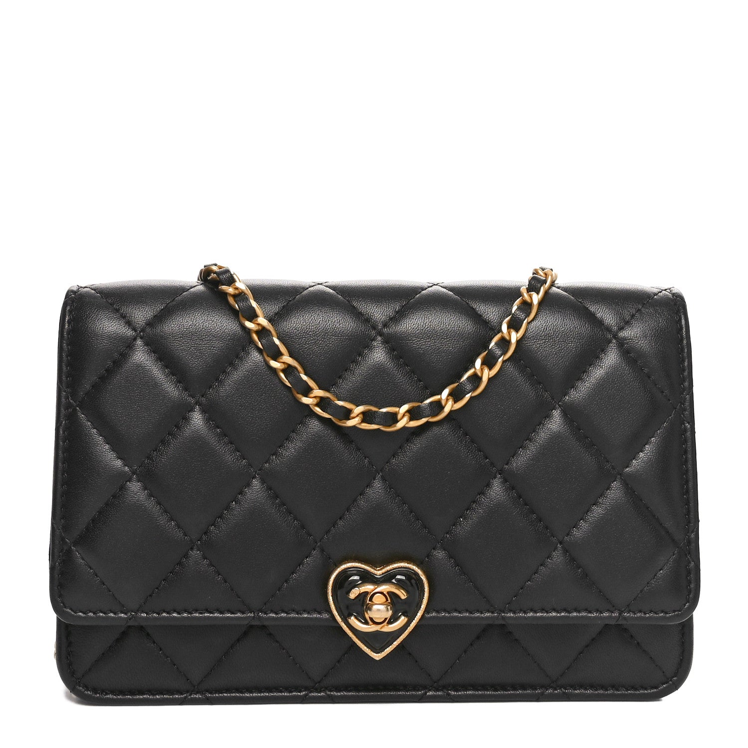 Chanel Lambskin Plexiglass Quilted Coco Love Wallet On Chain WOC Black 1 of 12