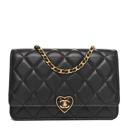 Chanel Lambskin Plexiglass Quilted Coco Love Wallet On Chain WOC Black 1 of 12