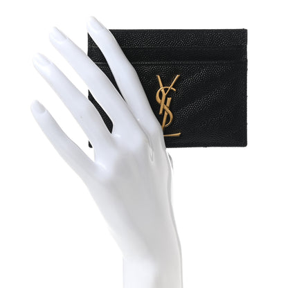 Saint Laurent Grain De Poudre Matelasse Chevron Monogram Credit Card Case Black 2 of 7
