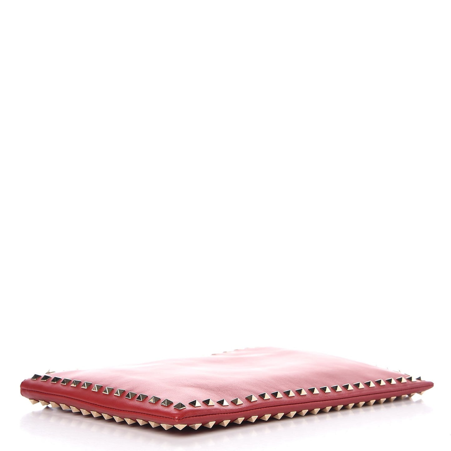 Vitello Large Rockstud Zip Wristlet Pouch Rosso Valentino
