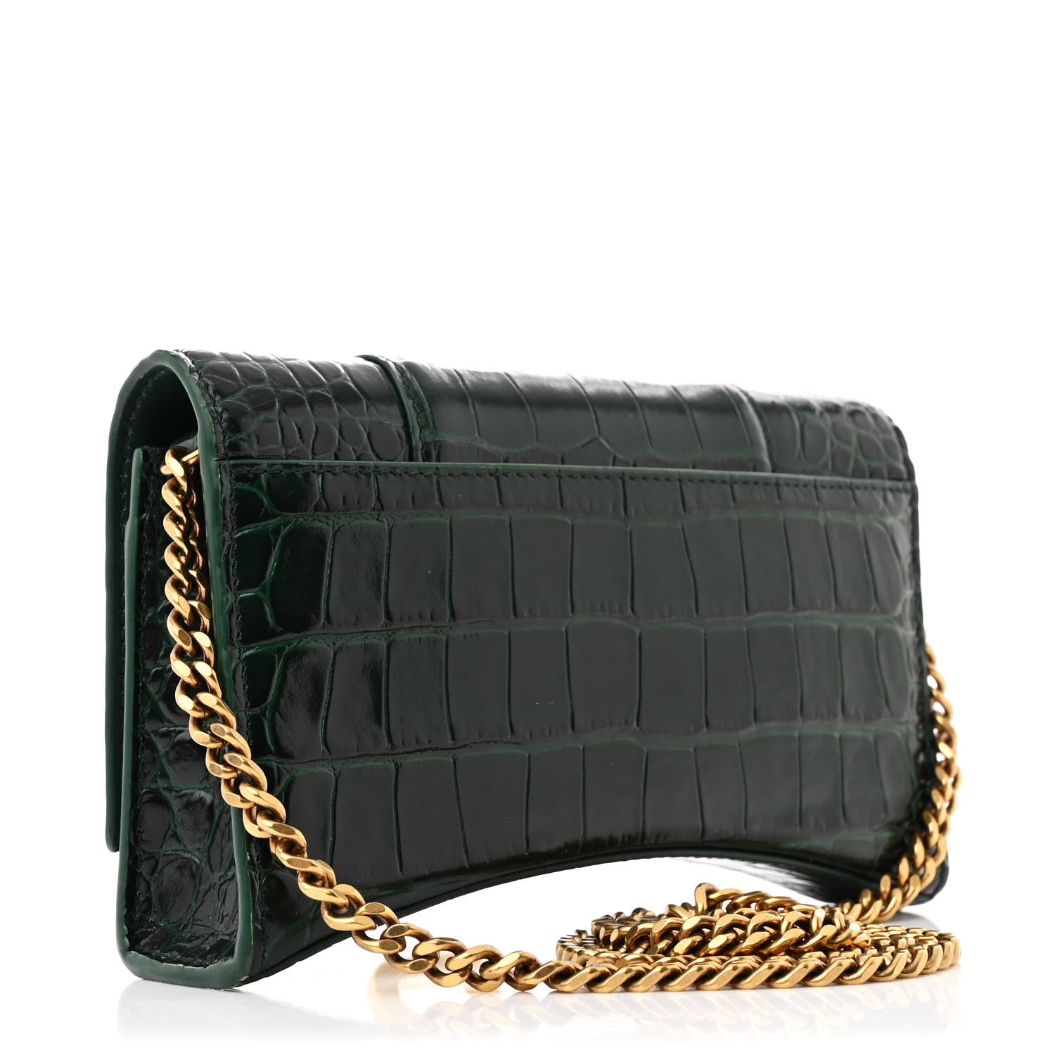 Balenciaga Shiny Calfskin Crocodile Embossed Hourglass Chain Bag Forest Green 3 of 12