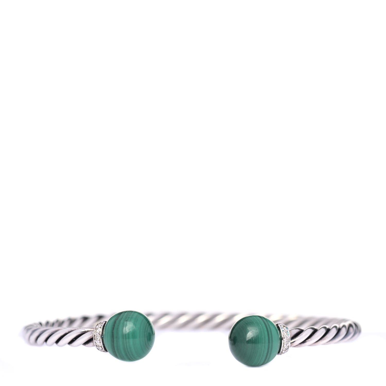 David Yurman Sterling Silver Diamond Malachite 9mm Solari Bracelet 1 of 5