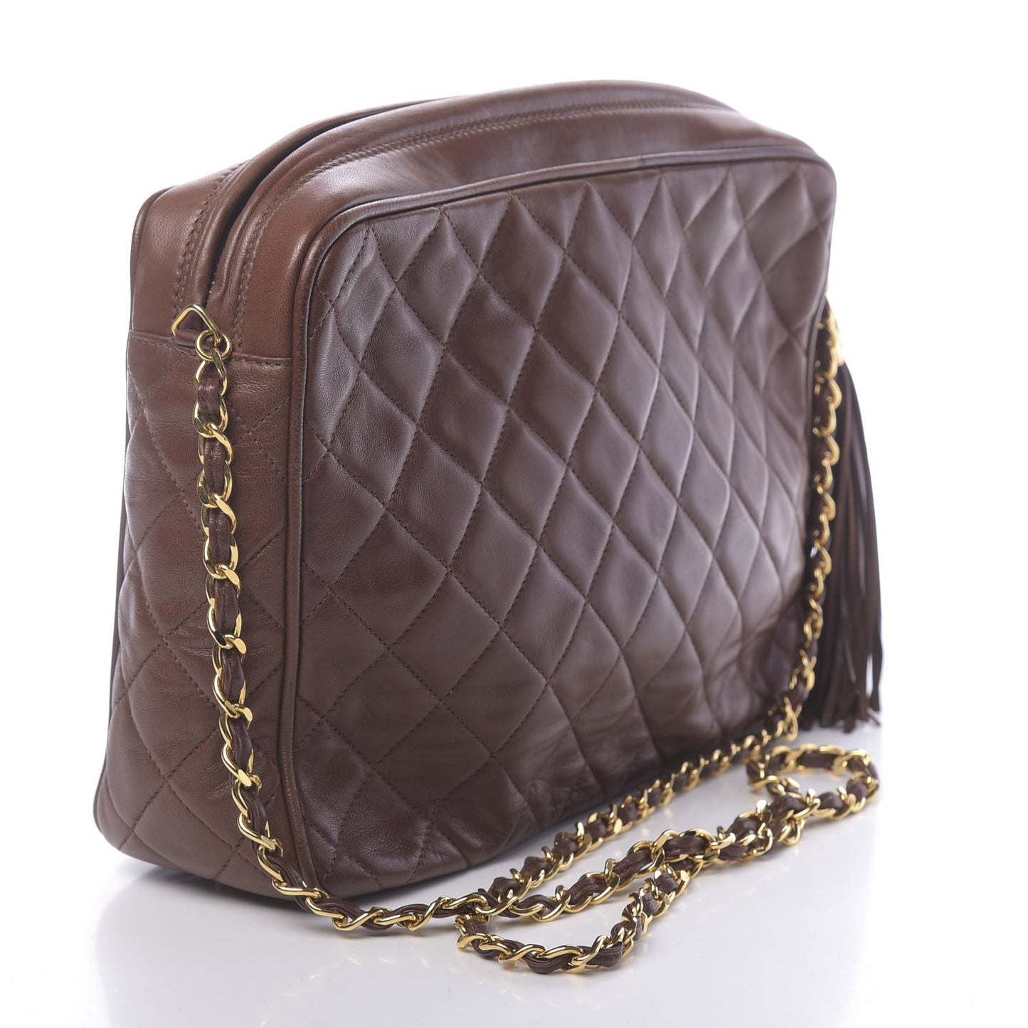 Lambskin Quilted CC Tassel Camera Case Brown