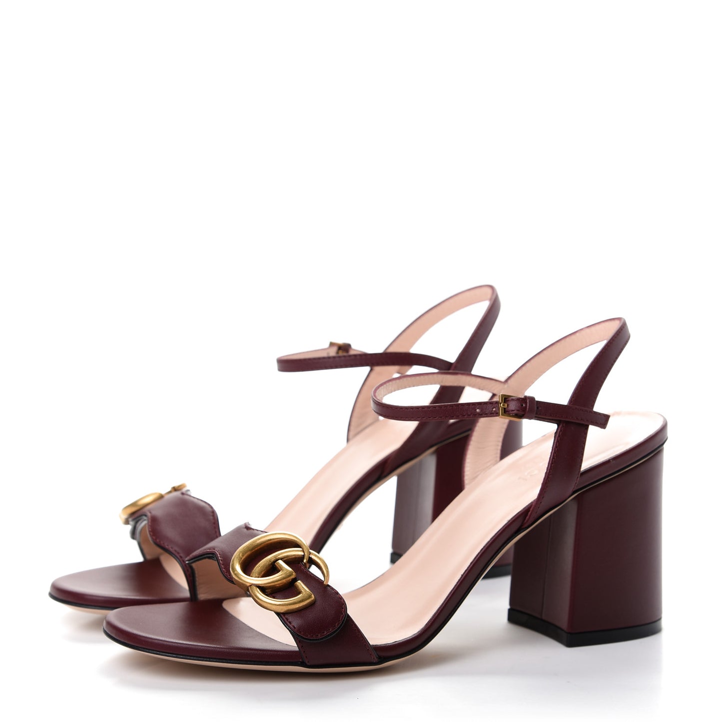Lifford Calfskin GG Marmont Ankle Wrap 75mm Sandals 38 Vintage Bordeaux