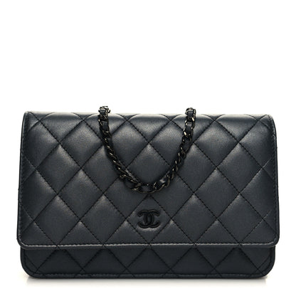 Chanel Lambskin Quilted Wallet On Chain WOC So Black 1 of 12