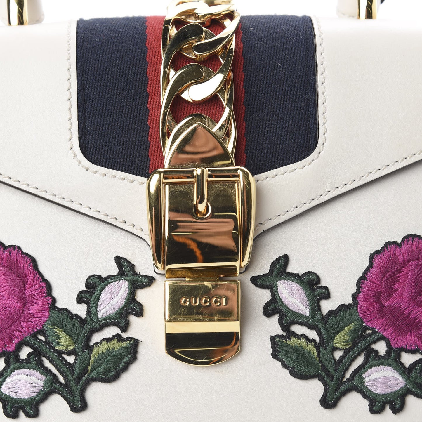 Calfskin Embroidered Mini Sylvie Top Handle Bag White