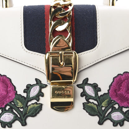 Gucci Calfskin Embroidered Mini Sylvie Top Handle Bag White 10 of 18