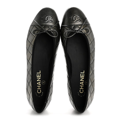 Chanel Metallic Aged Calfskin Quilted CC Cap Toe Ballerina Flats 38.5 Dark Silver 2 of 10
