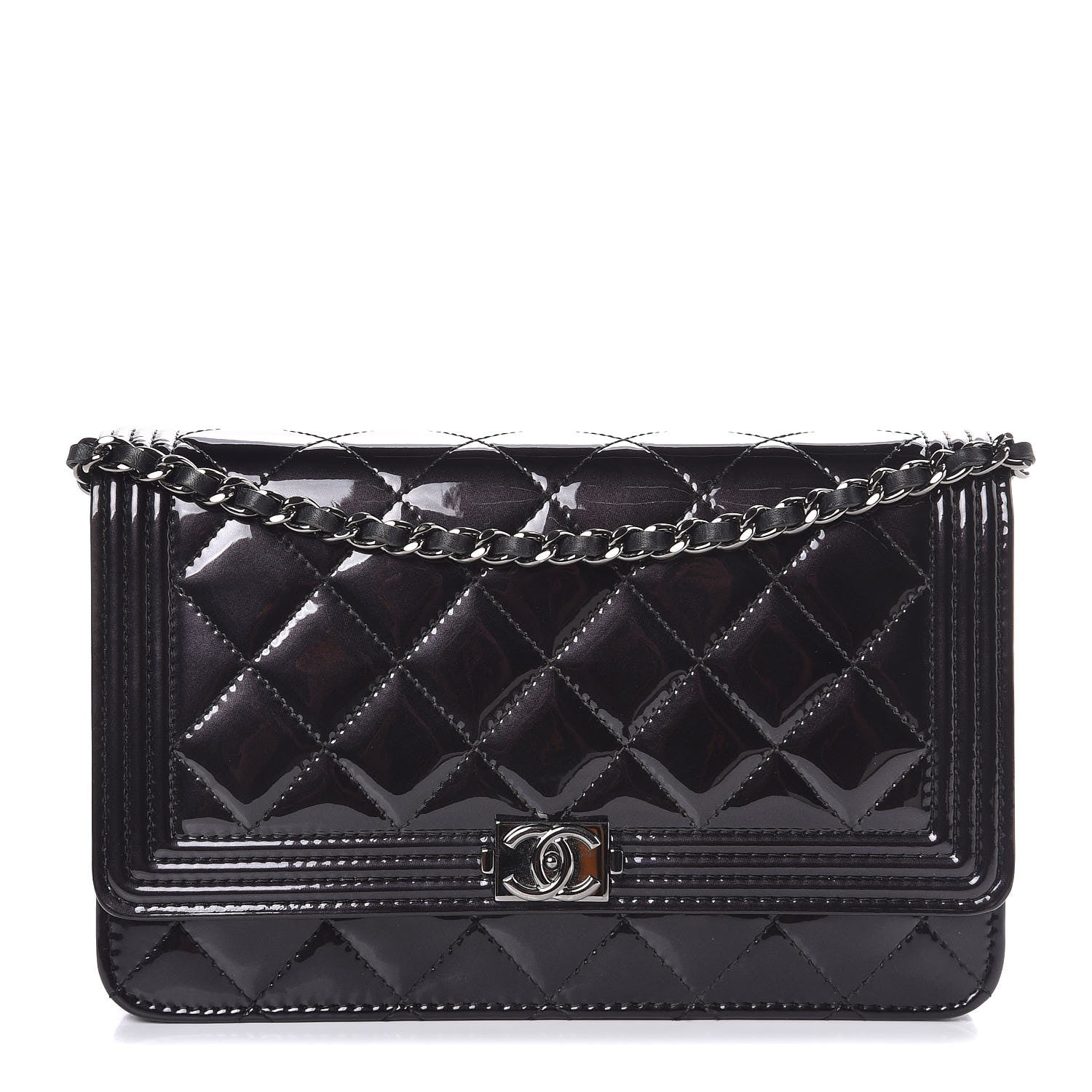 Chanel Patent Calfskin Quilted Boy Wallet On Chain WOC Black 1 of 8