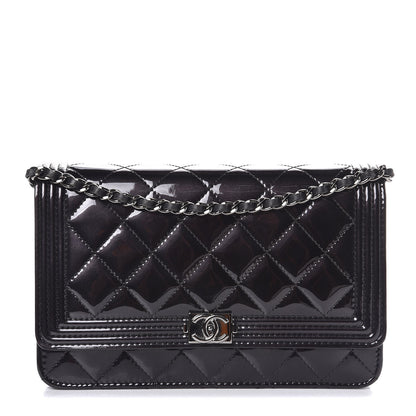 Chanel Patent Calfskin Quilted Boy Wallet On Chain WOC Black 1 of 8