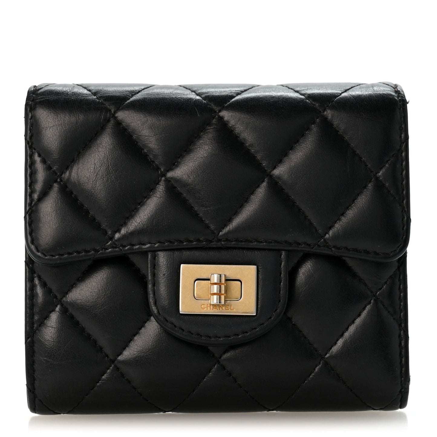 Aged Calfskin Quilted Reissue Compact Wallet Black