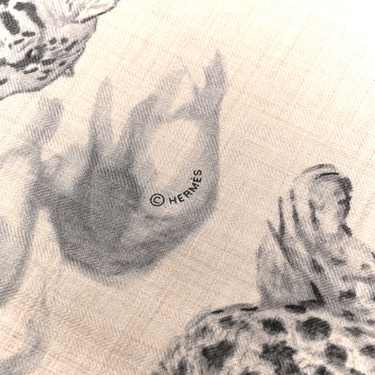 Hermes Cashmere Silk Dans L'atelier de Robert Dallet Shawl 140 Naturel Anthracite Gris 4 of 4