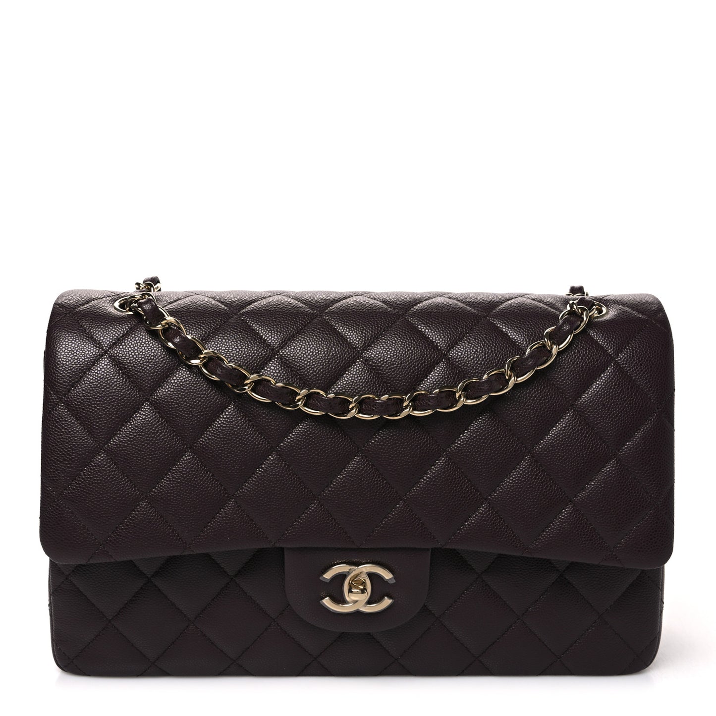Caviar Quilted Jumbo Double Flap Dark Brown