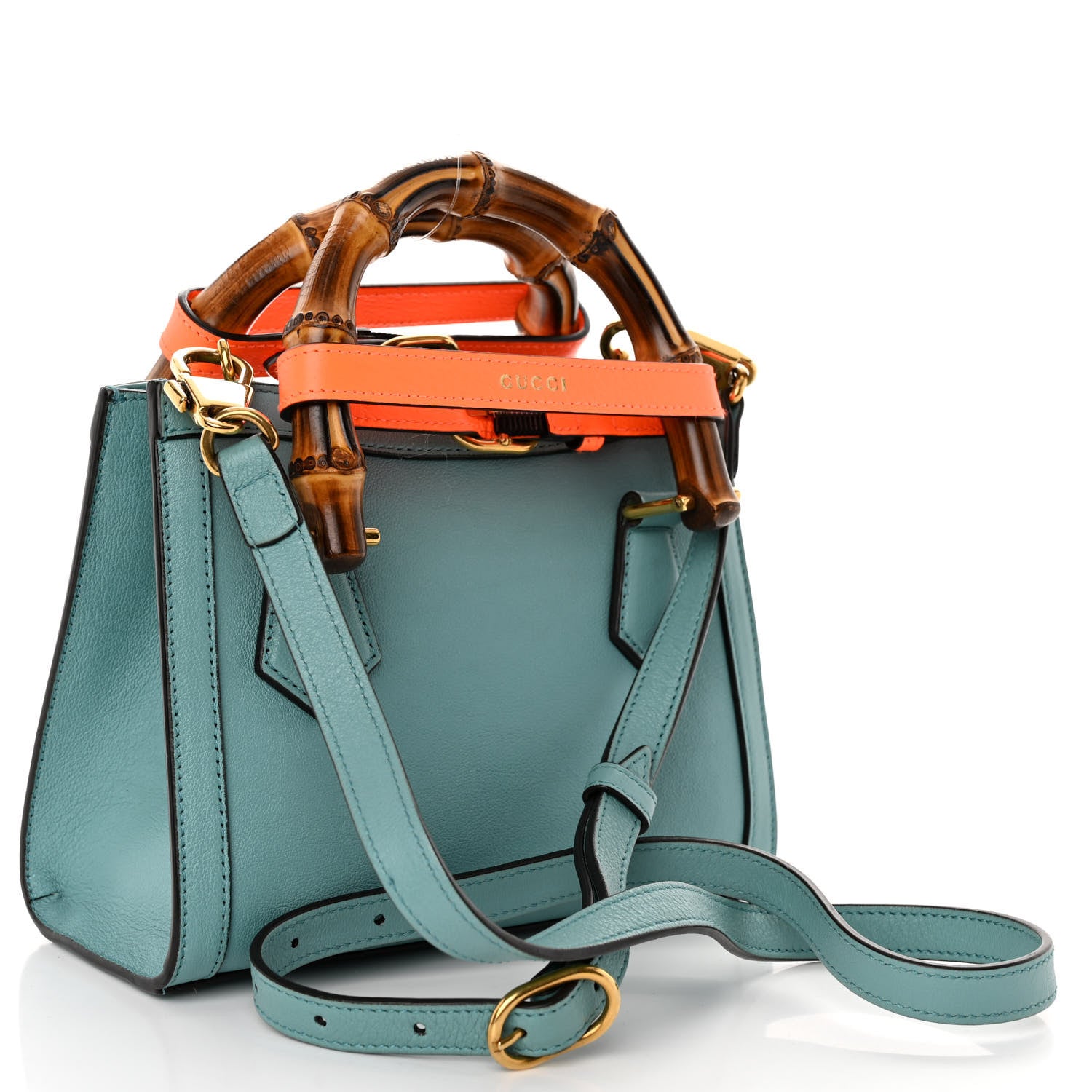 Gucci Wonka Grain Calfskin Mini Diana Tote Bag Dusty Azure Orange Fluo 3 of 10