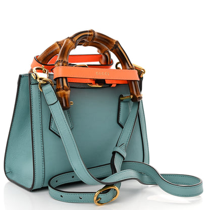 Gucci Wonka Grain Calfskin Mini Diana Tote Bag Dusty Azure Orange Fluo 3 of 10