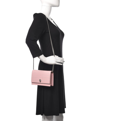 Alexander McQueen Calfskin Crocodile Embossed Skull Mini Crossbody Bag Pink 2 of 11