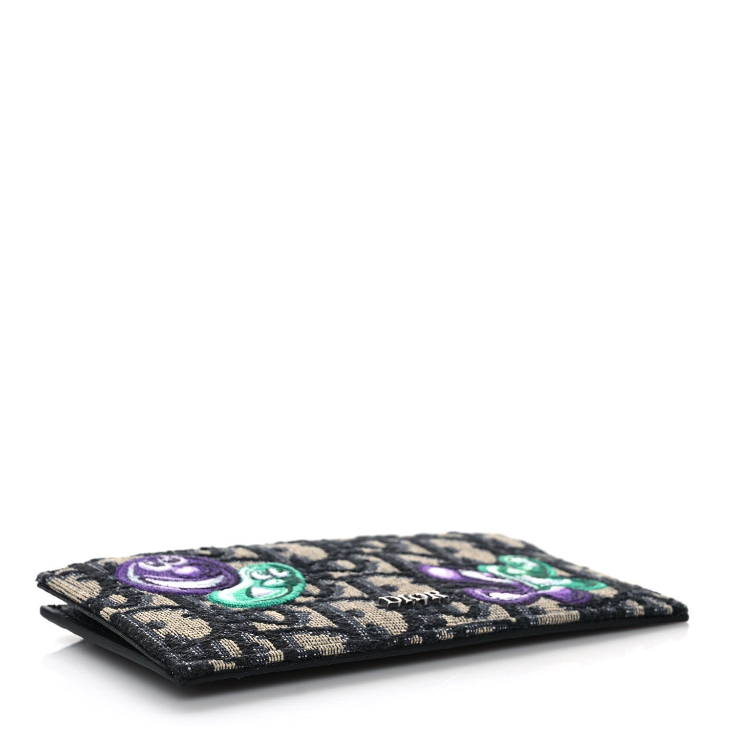 Christian Dior X KENNY SCHARF Oblique Canvas Embroidered Zip Card Holder Charcoal 4 of 10