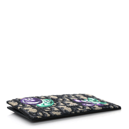 Christian Dior X KENNY SCHARF Oblique Canvas Embroidered Zip Card Holder Charcoal 4 of 10