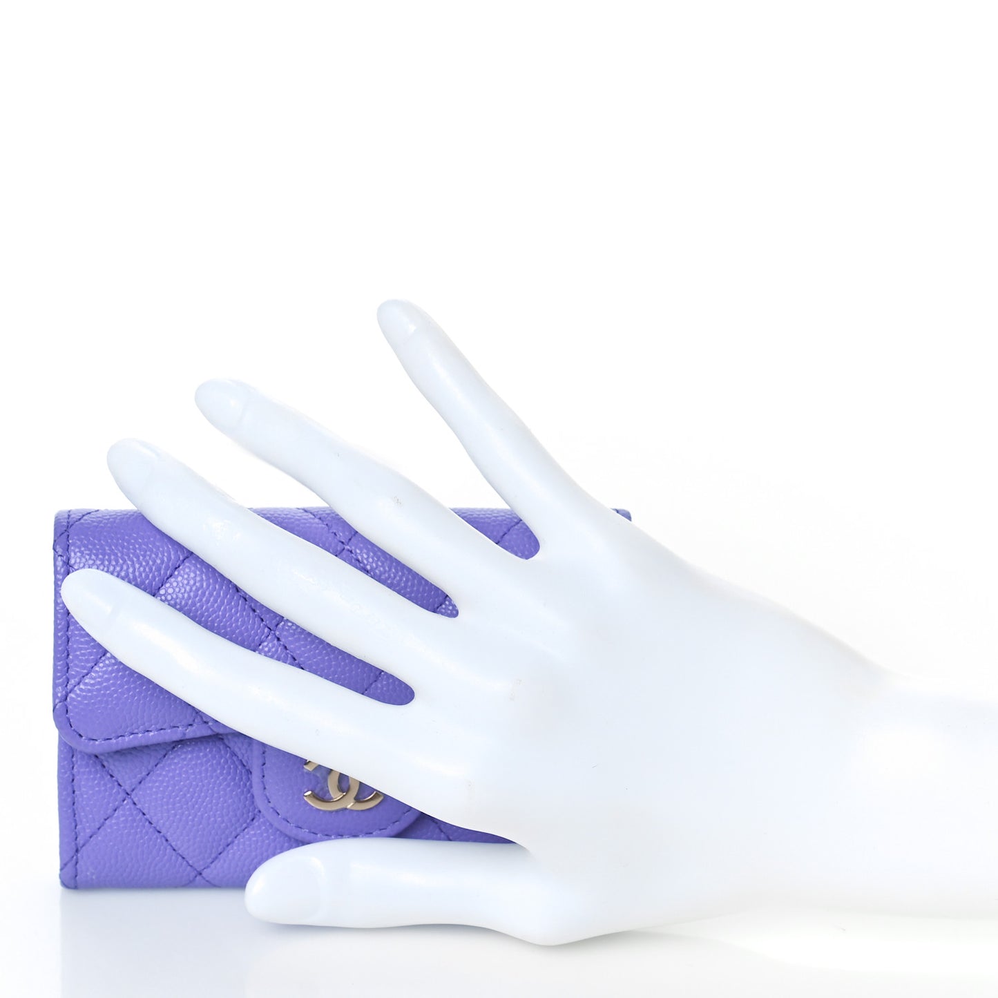 Caviar Quilted Flap Card Holder Wallet Purple
