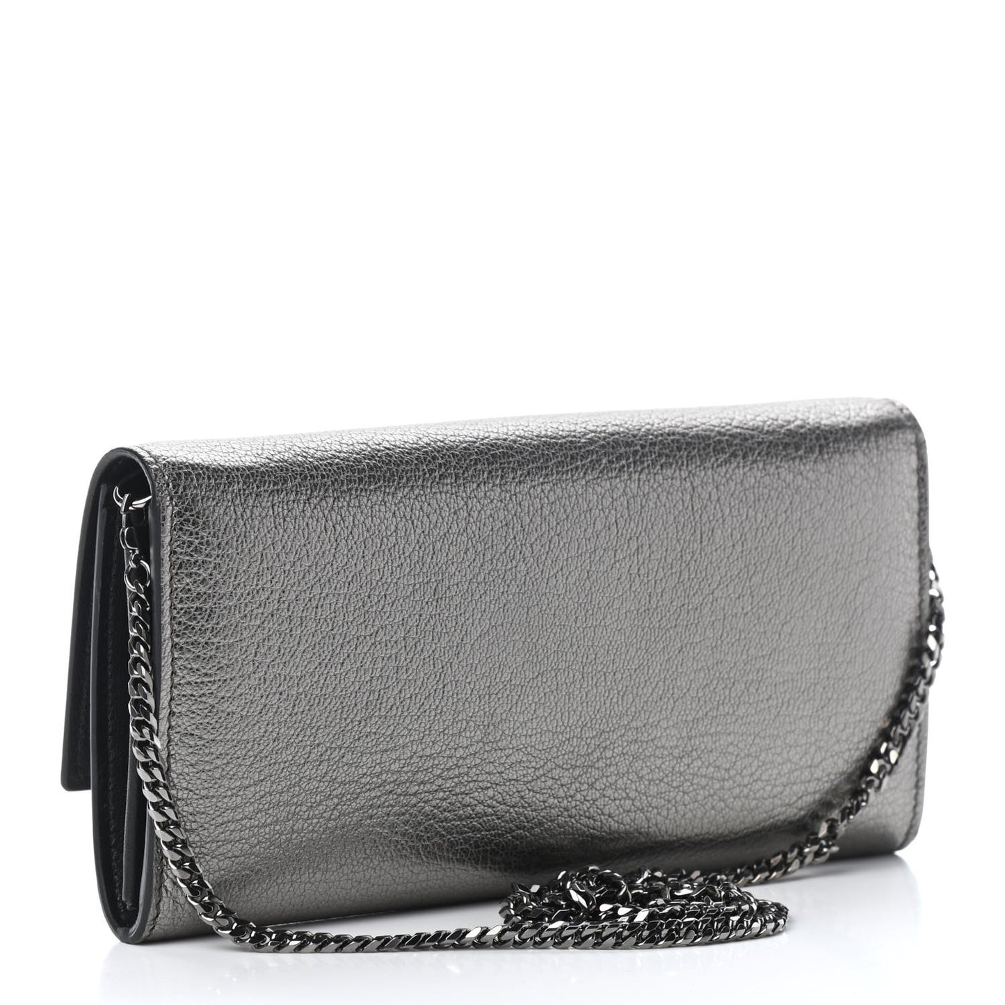 Metallic Calfskin Skull Wallet on Chain Black Pearl
