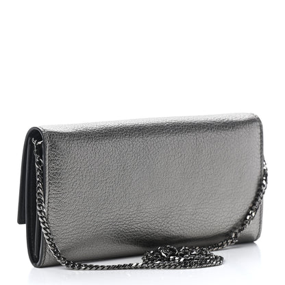 Alexander McQueen Metallic Calfskin Skull Wallet on Chain Black Pearl 3 of 8