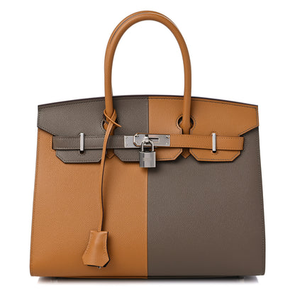 Hermes Epsom Casaque Birkin Sellier 30 Etoupe Sesame Bleu Indigo 1 of 10
