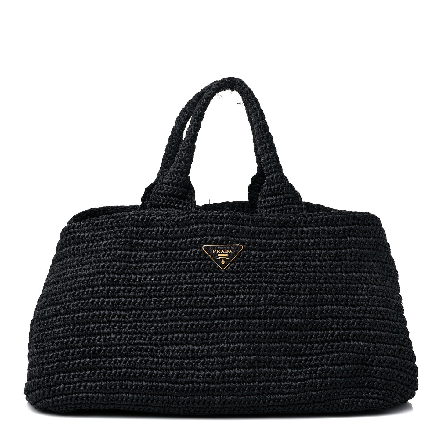 Raffia Crochet Large Tote Black