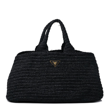 Prada Raffia Crochet Large Tote Black 1 of 14