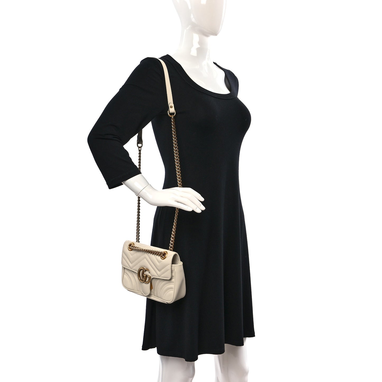 Calfskin Matelasse Mini GG Marmont Shoulder Bag White