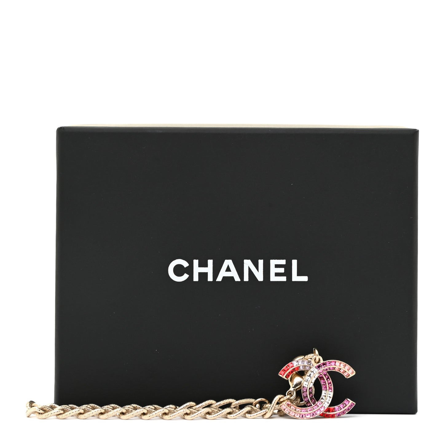Baguette Crystal Chain CC Bracelet Pink Gold