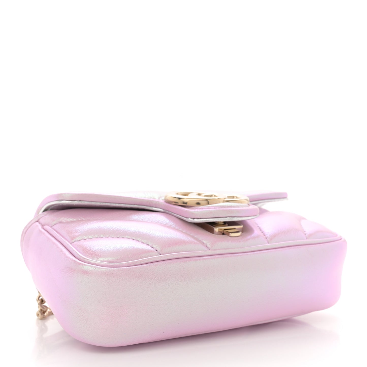 Iridescent Nappa Chevron Matelasse Super Mini GG Marmont Shoulder Bag Iridescent Escape Pink