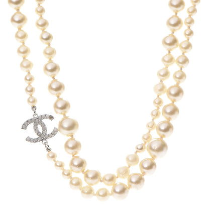 Chanel Graduated Pearl CC Long Necklace Silver 1 of 5