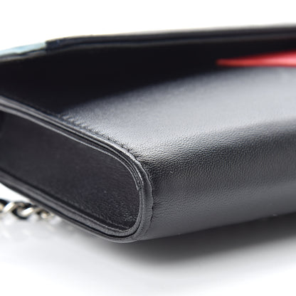 Chanel Lambskin Airlines Wallet On Chain WOC Blue Black Red 12 of 13