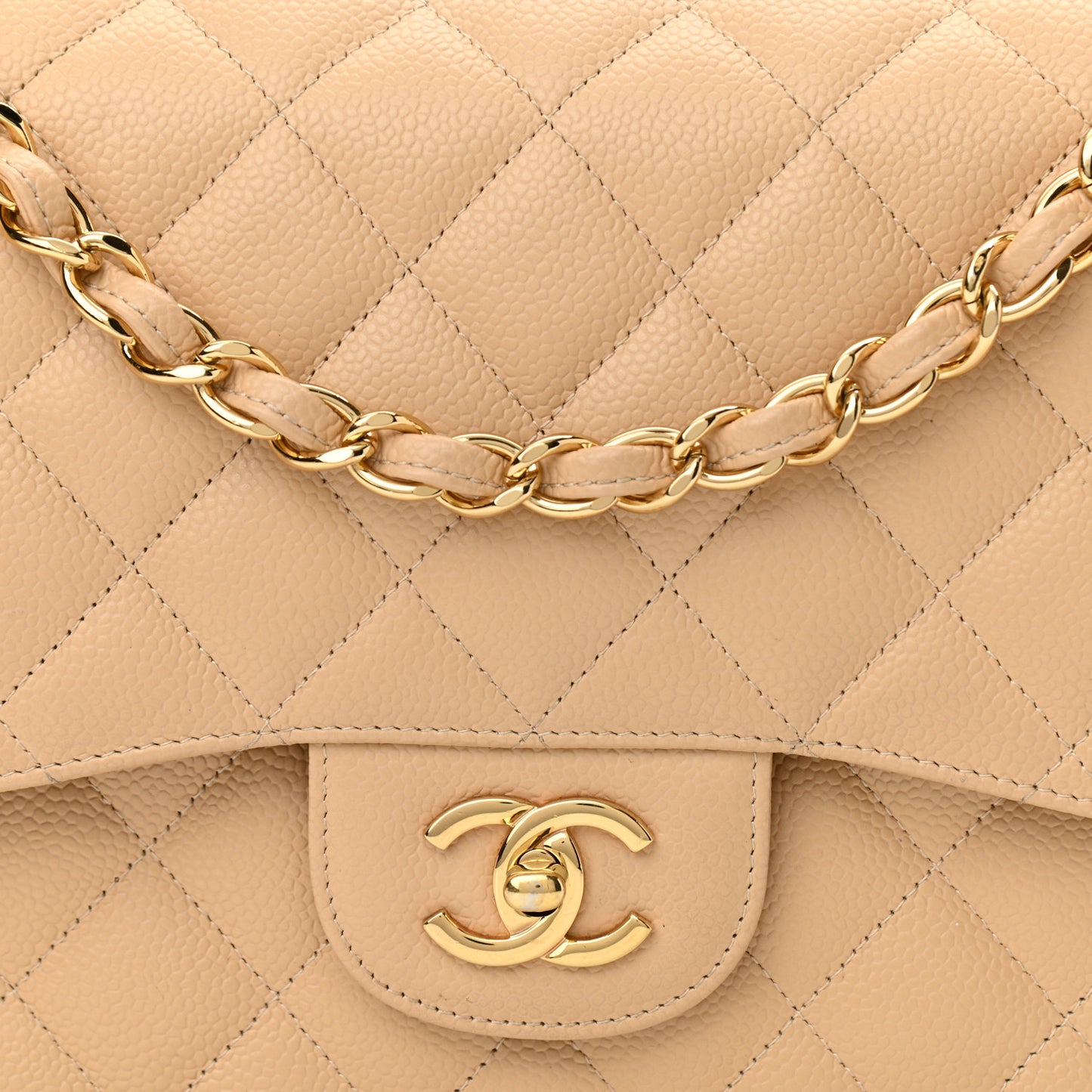 Caviar Quilted Jumbo Double Flap Beige