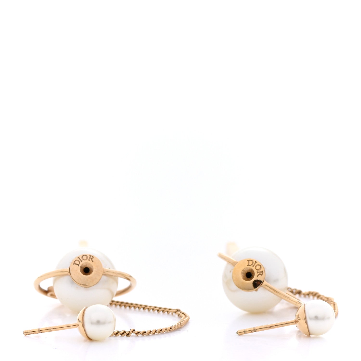 Christian Dior Pearl Tribales Dangle Chain Earrings Gold 3 of 5