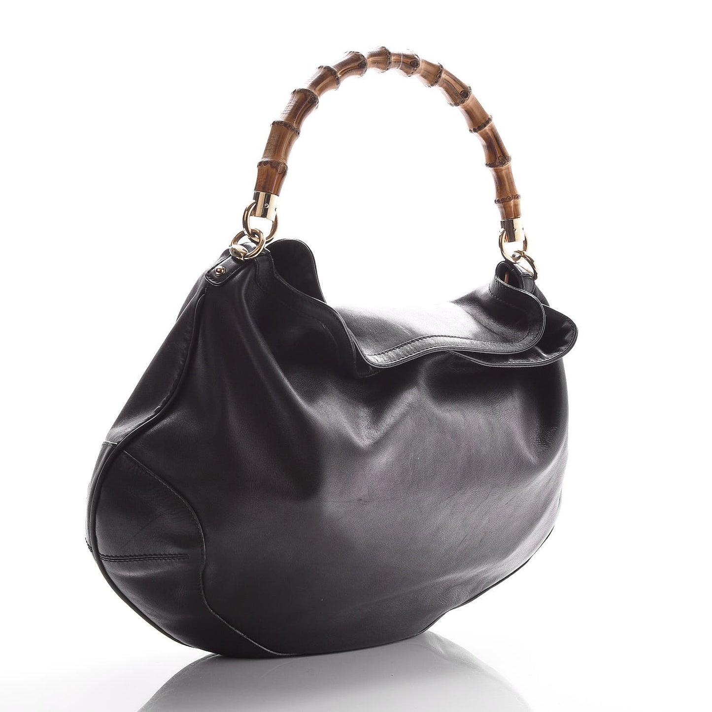 Calfskin Peggy Bamboo Top Handle Hobo Black