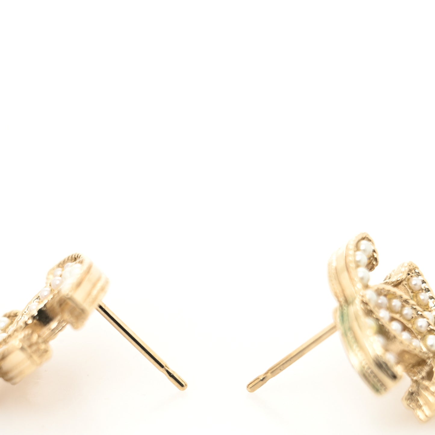Pearl Chain CC Dangle Earrings Gold