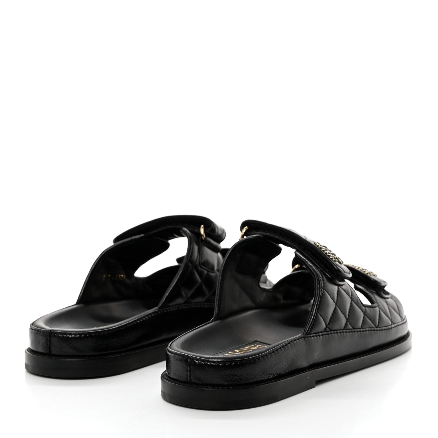 Lambskin Quilted Velcro Dad Chain CC Slide Sandals 40 Black