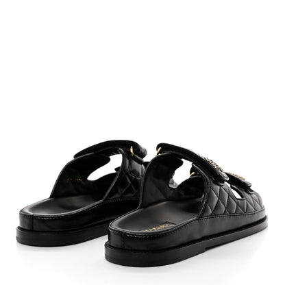 Chanel Lambskin Quilted Velcro Dad Chain CC Slide Sandals 40 Black 4 of 9