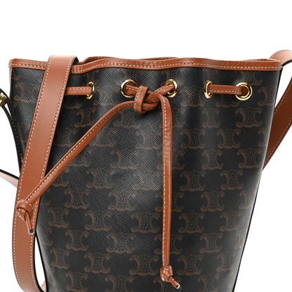 Celine Triomphe Canvas Calfskin Small Drawstring Bucket Bag Tan 8 of 11