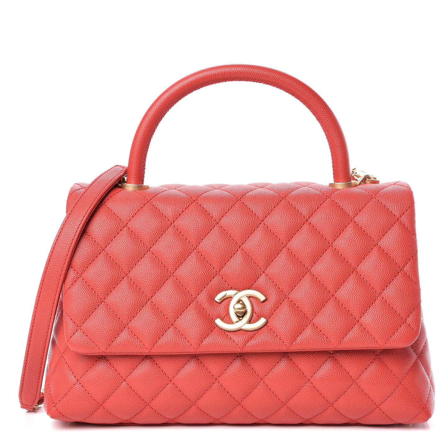 Caviar Quilted Small Coco Handle Flap Red