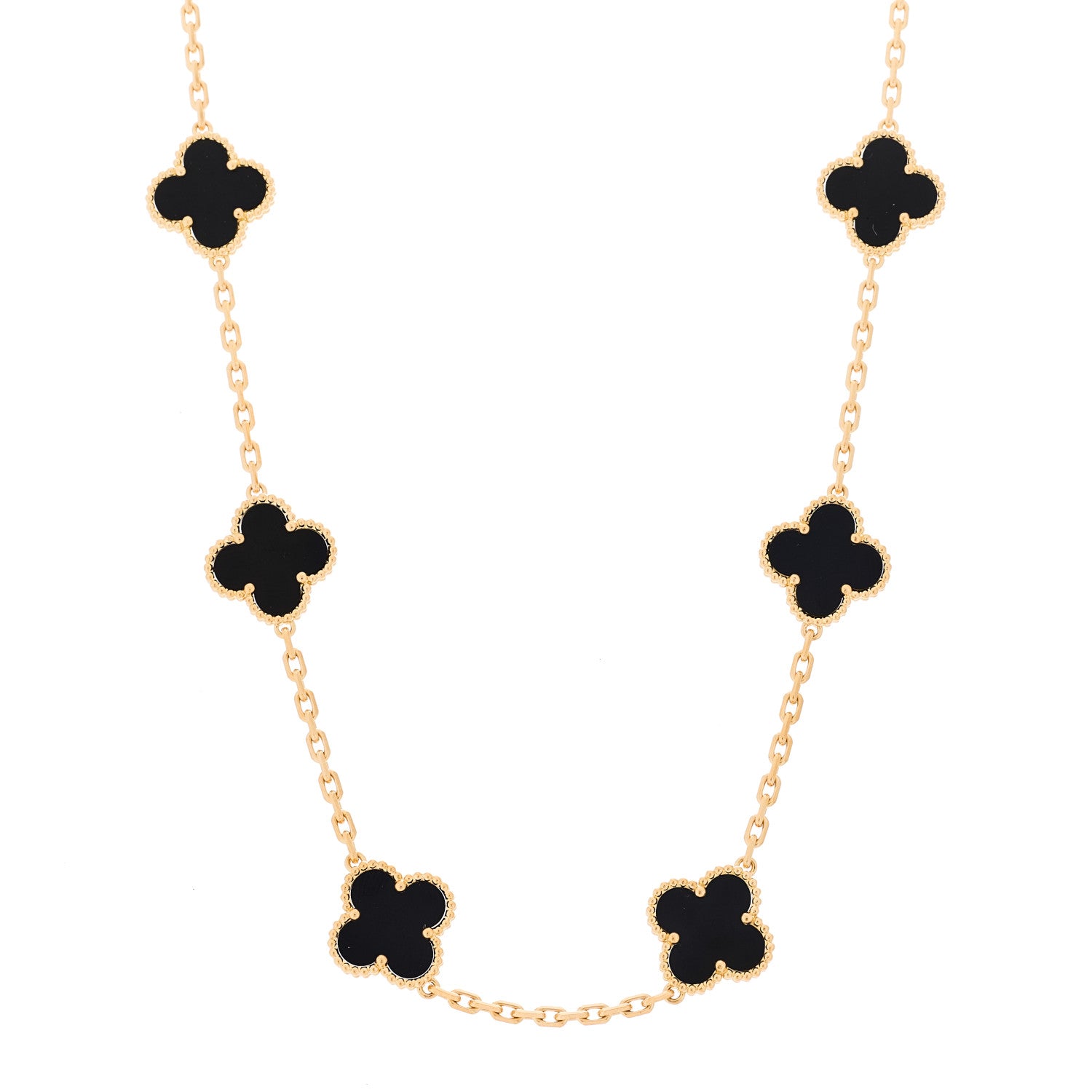 Van Cleef & Arpels 18K Yellow Gold Black Onyx 10 Motifs Vintage Alhambra Necklace 1 of 6