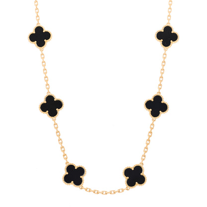 Van Cleef & Arpels 18K Yellow Gold Black Onyx 10 Motifs Vintage Alhambra Necklace 1 of 6