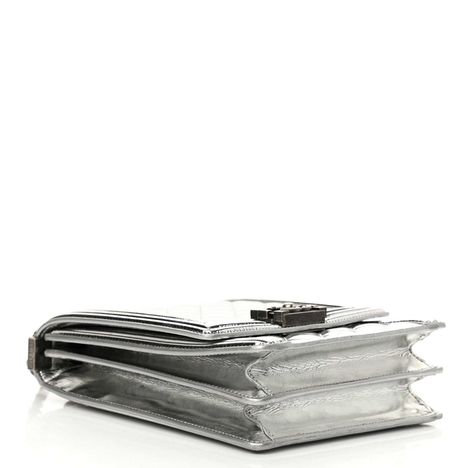 Chanel Metallic Goatskin Quilted North South Boy Flap Silver 4 of 10